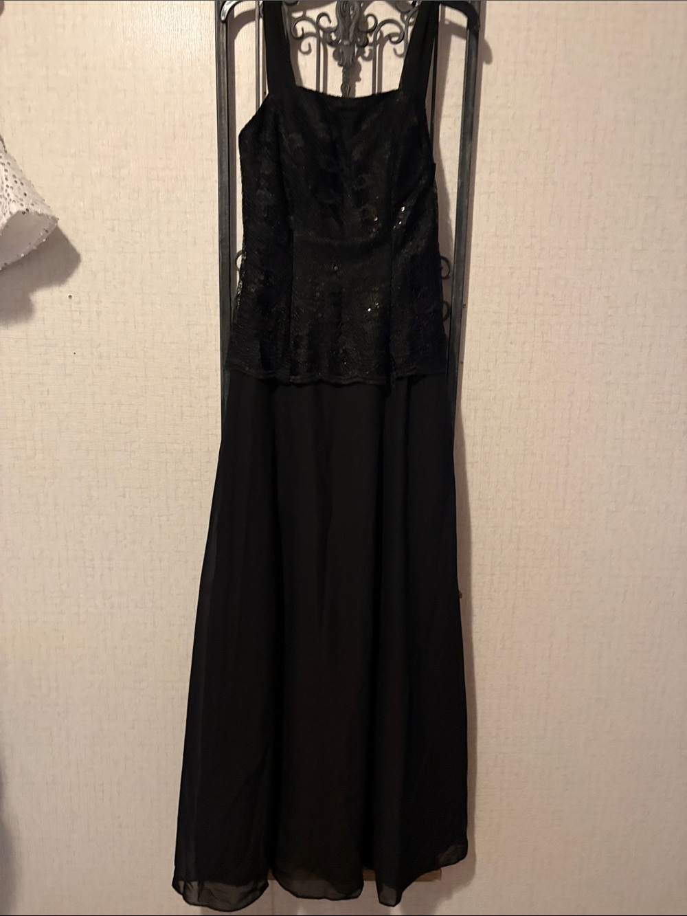 Black Sequin Bodice Prom Dress with Flowing Skirt
